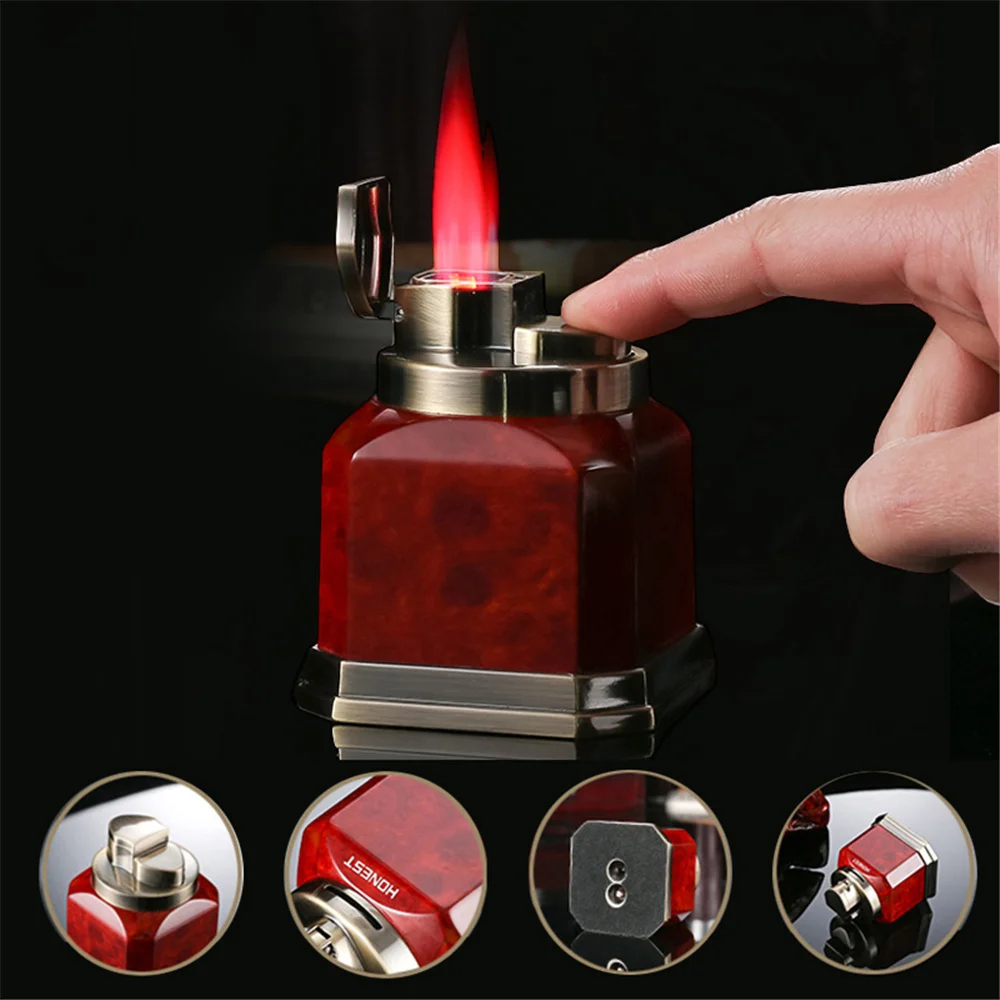 

4 Flames Inflatable Gas Lighter Metal Gas Turbo Powerful Jet Lighter Windproof Open Flame Lighter Smoker Gift Cigar accessories