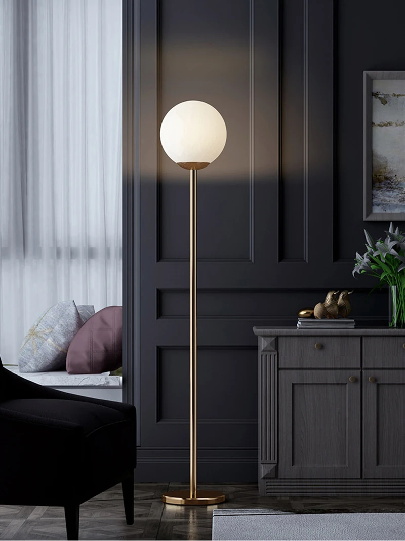 

frosted glass ball floor lamp standing lamp E27 floor lamp plated brass metal simple nordic style floor lamp for living room