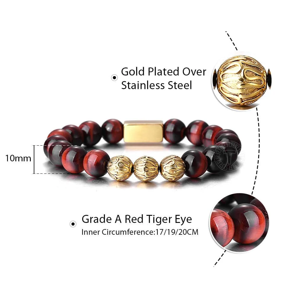 Red Tiger Eye Trendsmax 10 мм натуральный камень бусина растягивающийся браслет для мужчин и женщин драгоценный камень тигровый глаз шарик шарм Настройка браслет с гравировкой PZ017 - Цвет камня: Red Tiger Eye