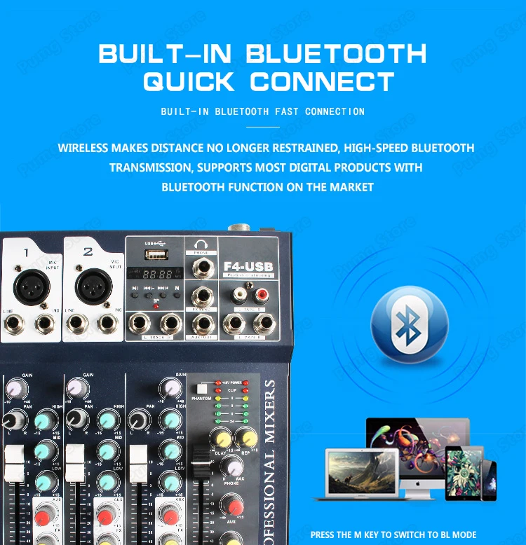 Джимми мини Портативный звукомикшер F4 с USB DJ звук Bluetooth цифровой микшерный пульт 4 канала караоке-усилитель для караоке матч Вечерние