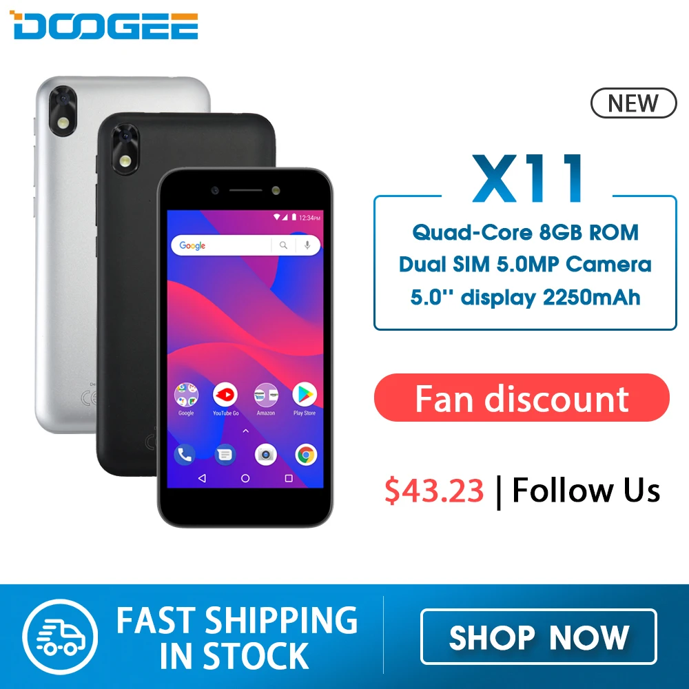 DOOGEE X11 мобильный телефон с двумя sim картами 5 0 дюйма четырёхъядерный дисплей 1 ГБ