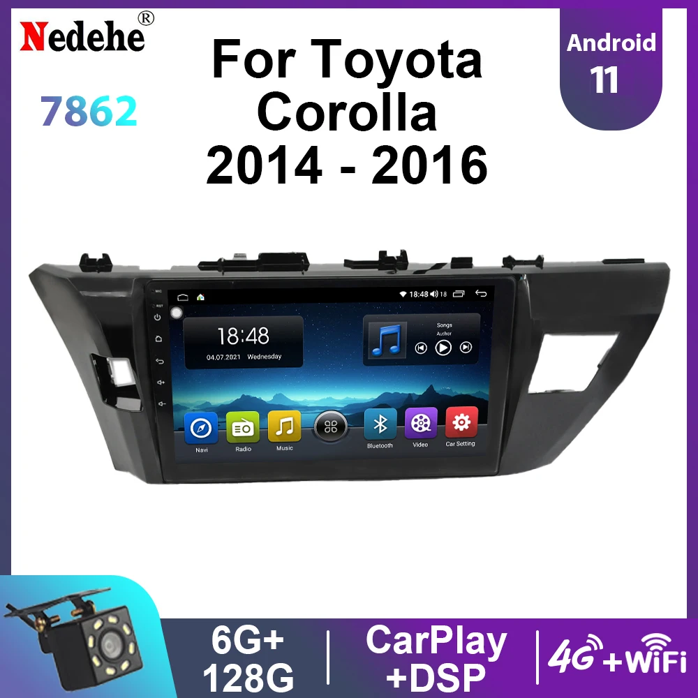 8 Core Android 11 Car Radio Multimedia Video Player 2 DIN For Toyota Corolla 2014 2015 2016 Stereo GPS Navigaion Carplay DSP DVD