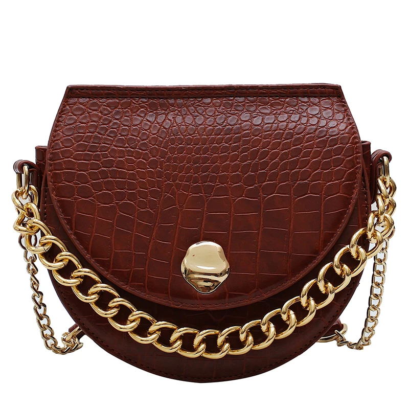 

Luxury Brand Crocodile Pattern Saddle Bag 2021 New Quality PU Leather Women's Designer Handbag Chain Tote Shoulder Messenger Bag
