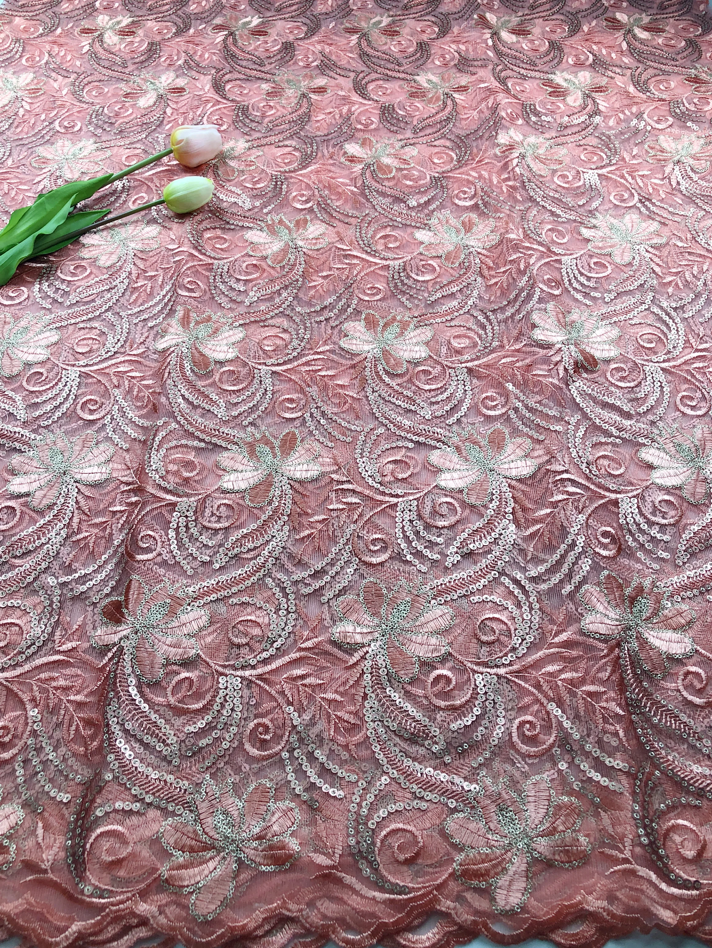 

New French Nigerian net lace,African velvet tulle mesh Sequence lace fabric high quality for wedding dress 5yard hs15-34