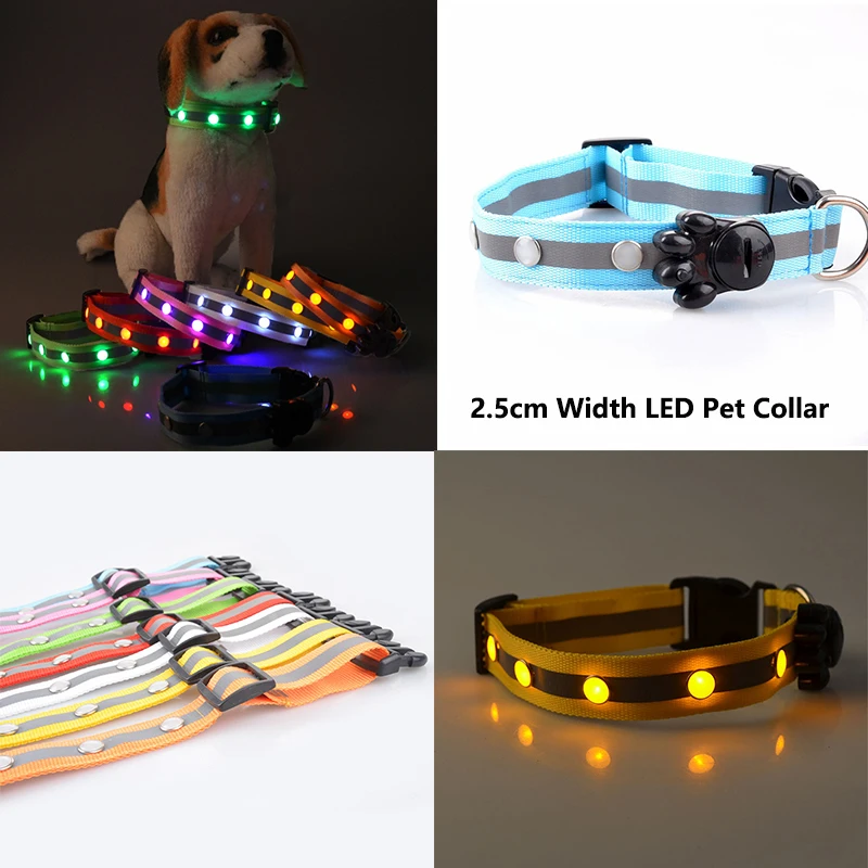 Светодиодный светодиодные ошейники для собак 2 5 см Ширина световой нейлон