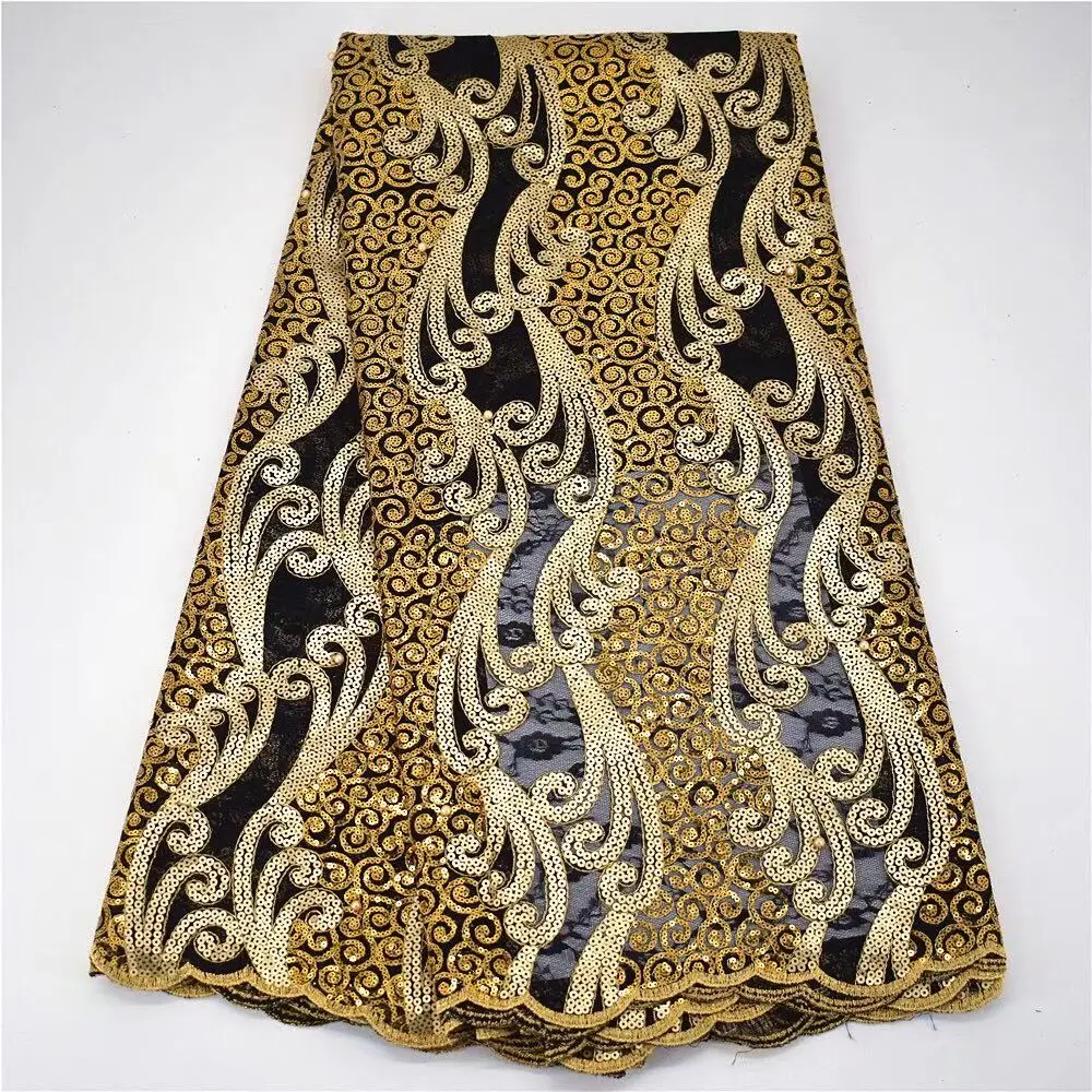Новое поступление Золотая африканская кружевная ткань Высококачественная с
