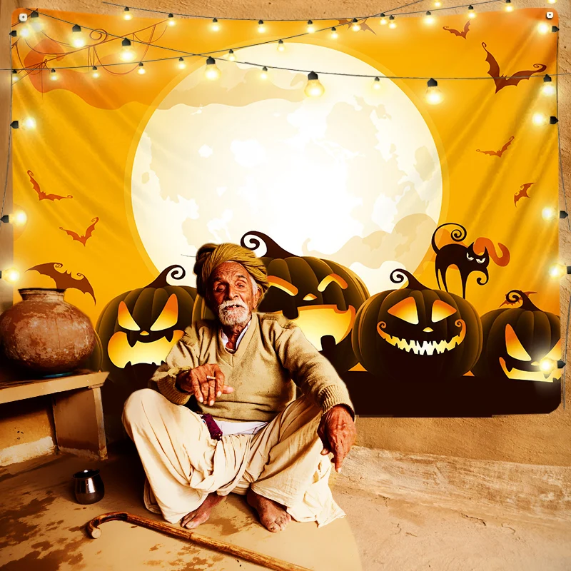 Лунная тыква Хэллоуин дом с приведениями трюк или лечение гобелен семейный