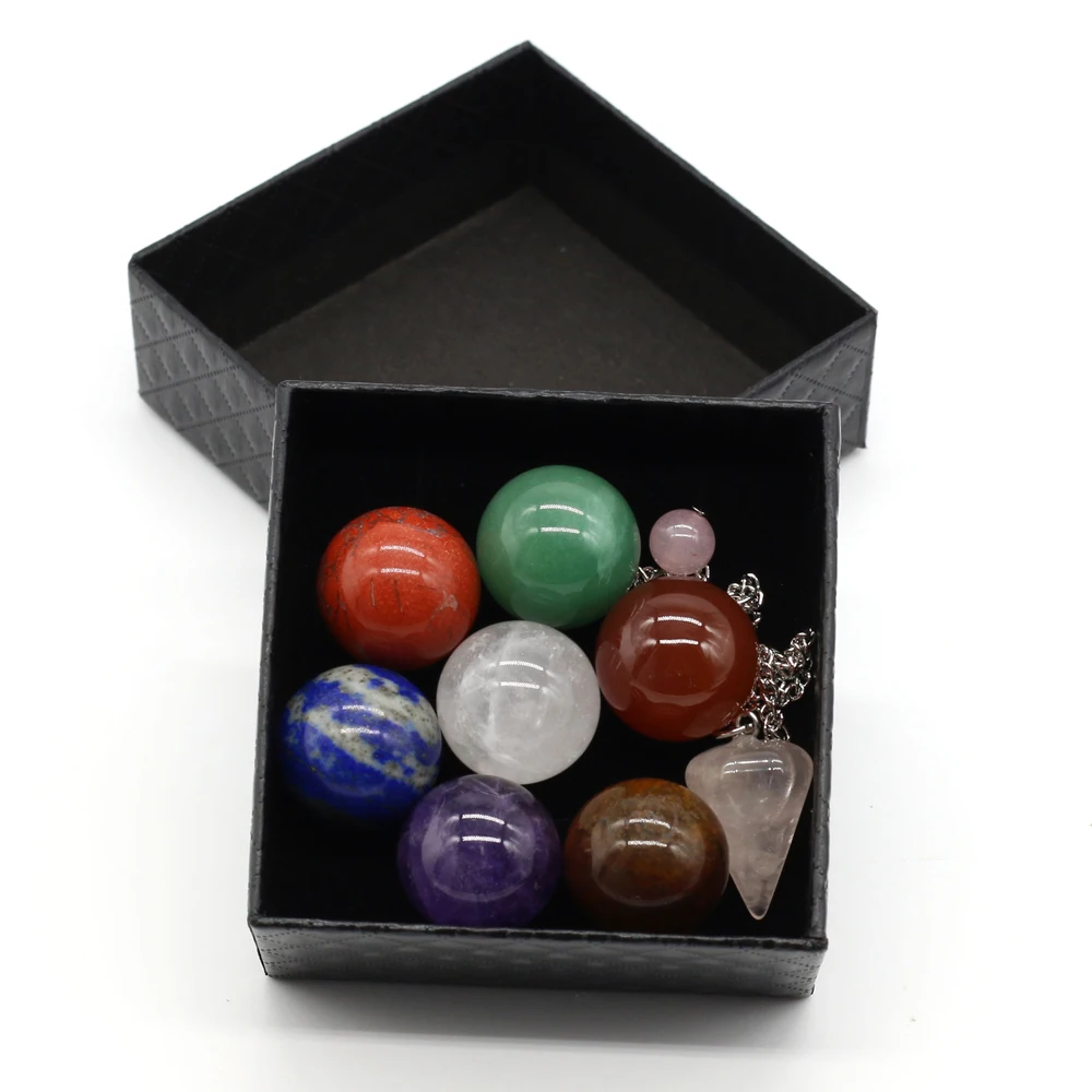 

8Pcs New Seven Chakra Natural Energy Stone High-Quality Pellet Yoga Healing Stone for Women Men Charm Jewelry Gifts 20mm