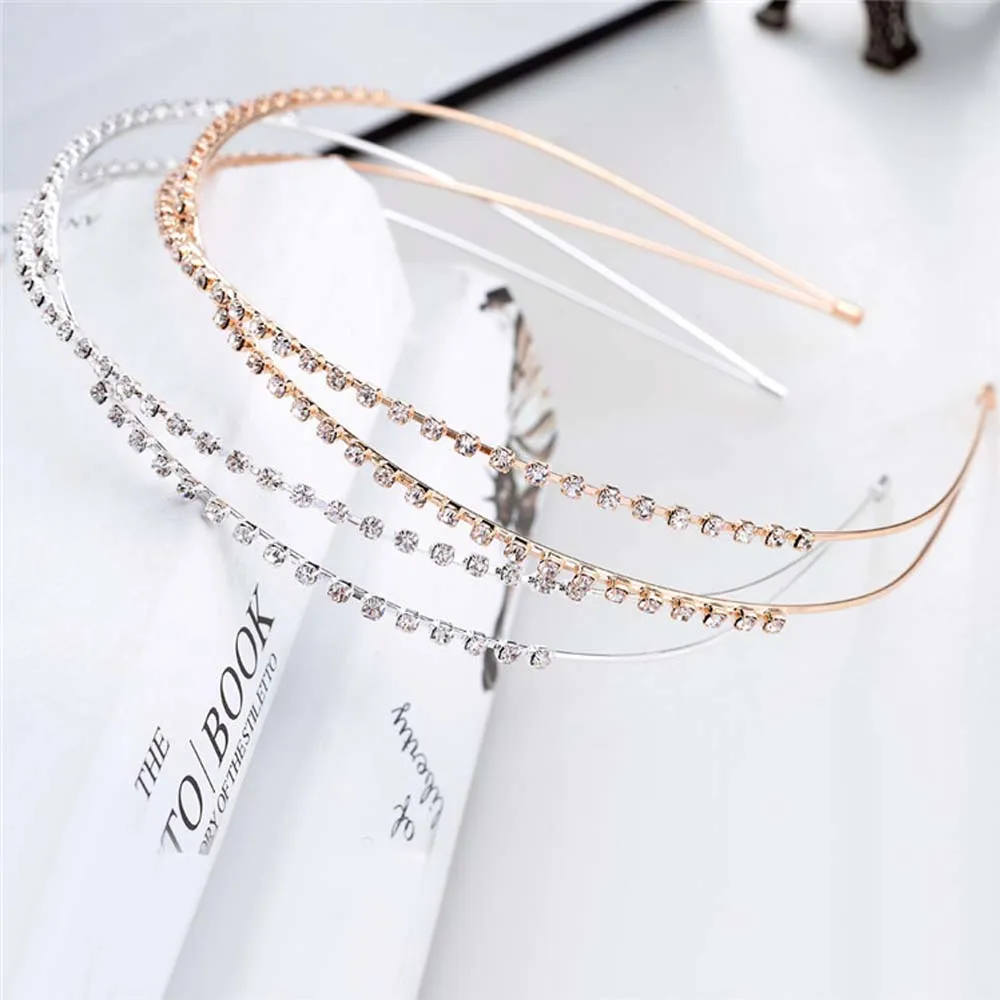 Модная Блестящая лента для волос с кристаллами Женская золотого и серебряного