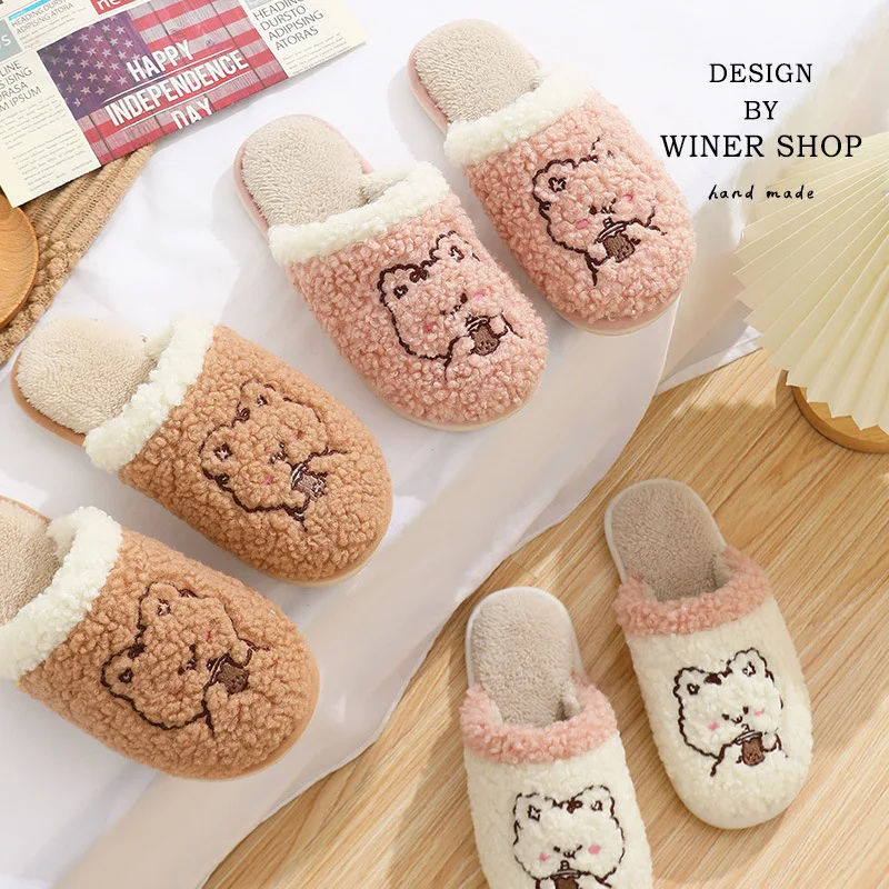 

Cotton Slippers Female Winter Indoor Home Household Non-Slip Comfortable And Warm Couple Cute Cartoon Plush Cotton Slippers Male
