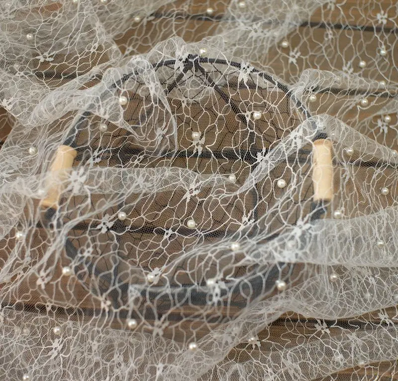 Белый жемчуг жаккардовая сетчатая кружевная ткань для девочек тюль платья