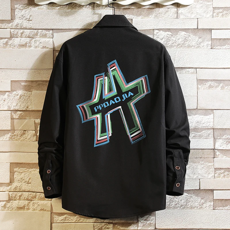 

Рубашка мужская оверсайз с длинными рукавами и надписью, осень 2021