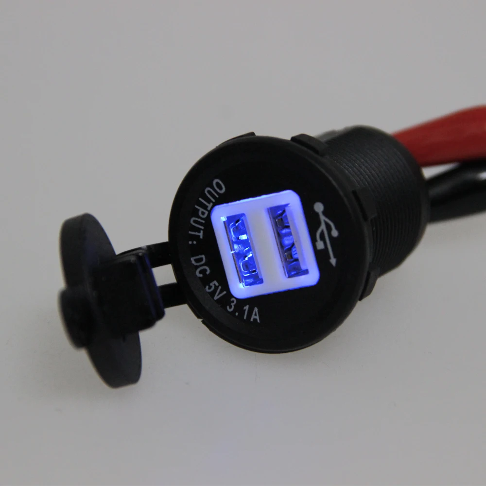 Двойной USB 12V синий светодиодный адаптер для автомобильного зарядного устройства мотоцикла автомобильное USB зарядное устройство Swtich