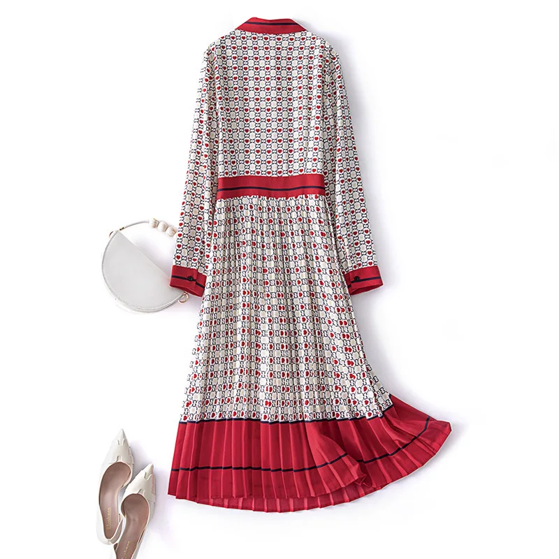 

large women's dress fat mm autumn new slim fit print contrast color reducing dress fat sister Lapel long sleeve