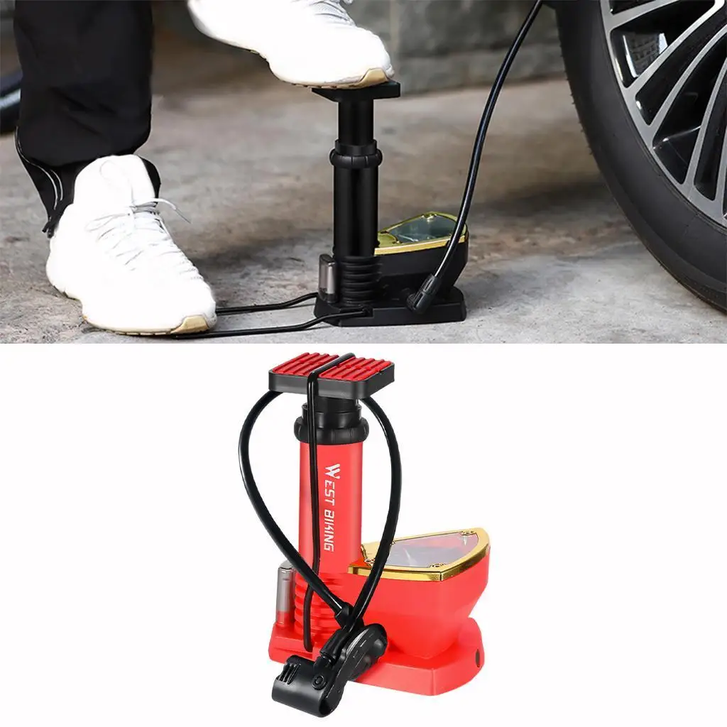 Bicycle Pump Portable Aluminum Foot Pumps MTB Cycling Air Pressure Gauge Inflator 140Psi Pedal Bike | Спорт и развлечения