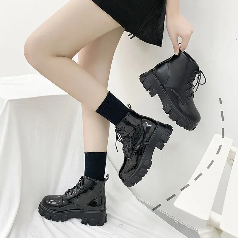 

New British Style Martin Boots Women's Thick-soled Thick-heeled Small Leather Shoes Women's Single Boots All-match Ankle Boots