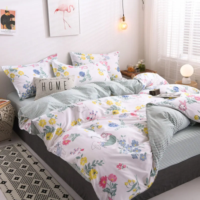

Home Textiles Bedding Sets Home Bedding Duvet Cover Flat Sheet Skin-Friendly Aloe Cotton 3/4PCS Quilt Cover Sheet Pillowcases