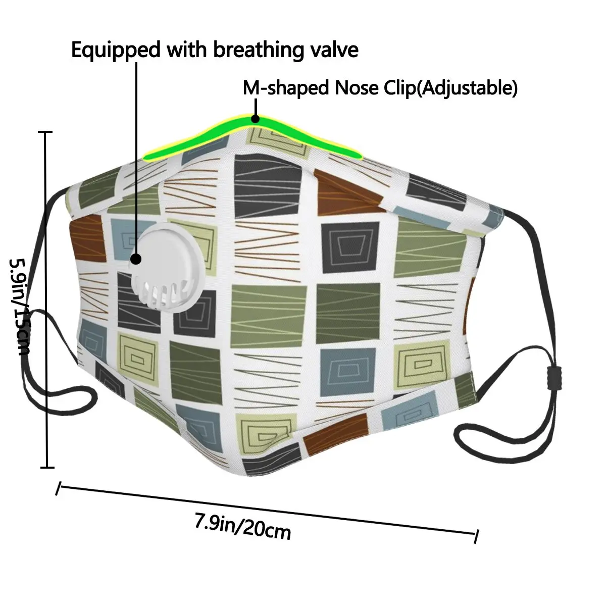 

Breathable Face Mask Mid Century Modern Design Cabin Patterns Protective Dust Mouth Cover Washable Reusable Mouth Mask
