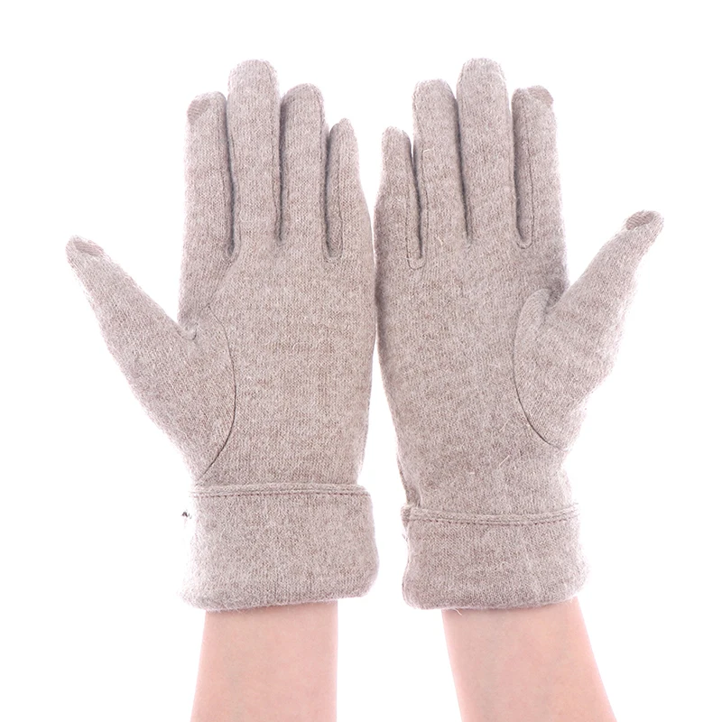 

Female Wool Gloves Winter Warm Cashmere Full Finger Bow Gloves