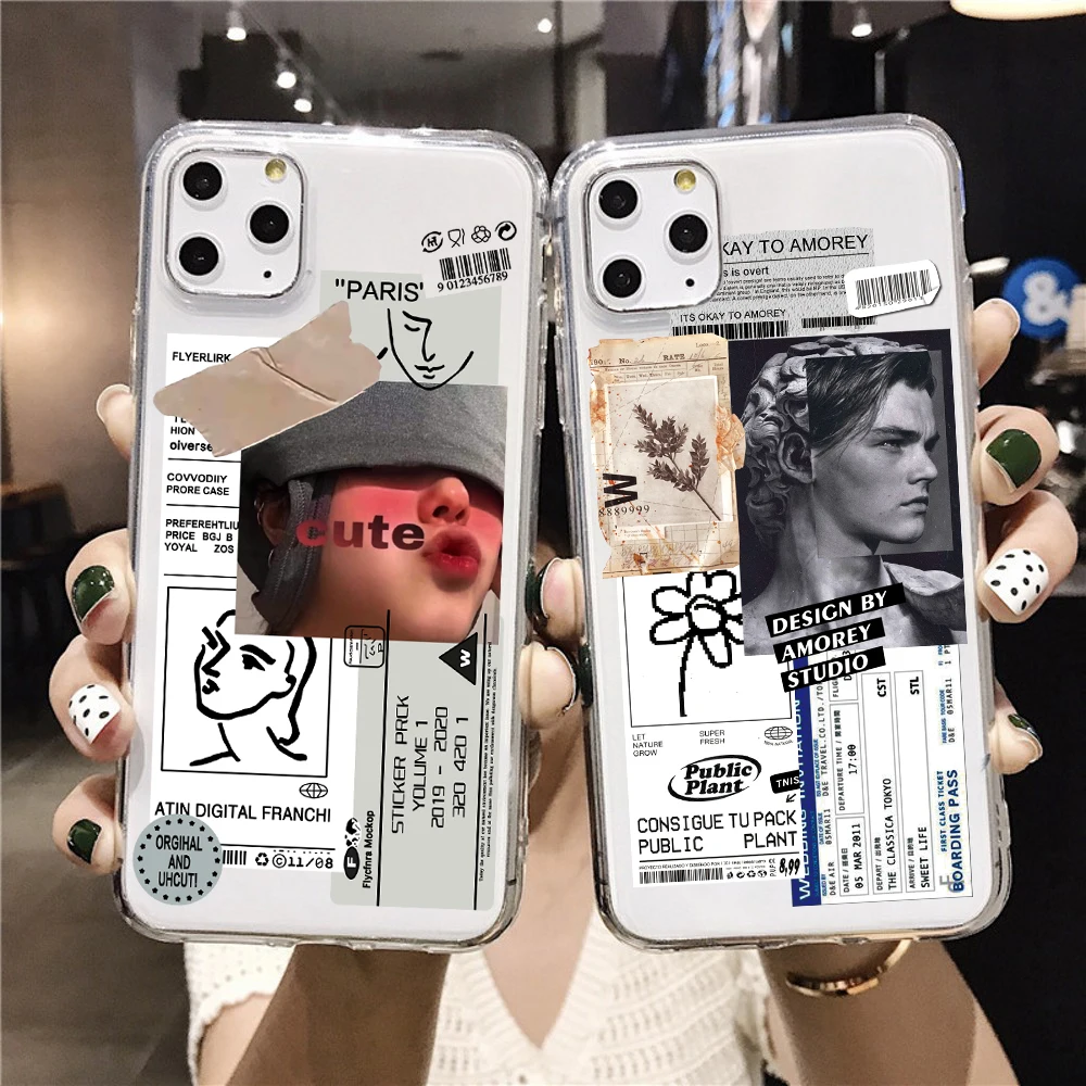 

Fashion Retro Label Letter Phone Case for iPhone 12 11 Pro Max 8 7 Plus 6s X XS XR SE 2020 Funda Soft Transprent Silicone Cover