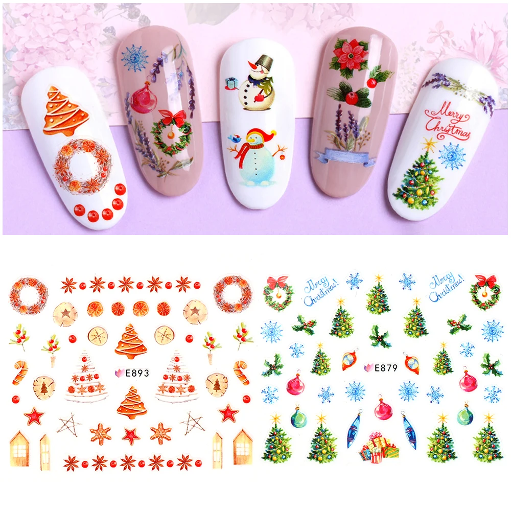 1 лист 3D переводные наклейки для ногтей с рождественским дизайном в виде снежинок