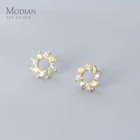 modian colorful crystal sun flower stud earring for women 925 sterling silver flora anti allergy ear pin fine jewelry kids gift