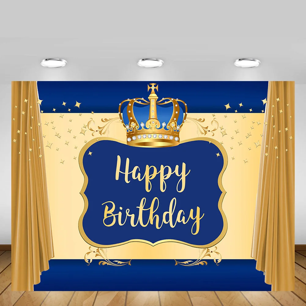 

Mehofond Gold Happy Birthday Party Backdrop Crown Prince Baby Shower Photography Background Decor Banner Photo Studio Photocall