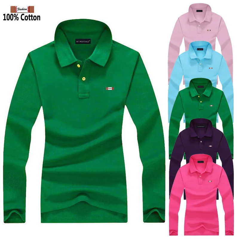 Модные брендовые женские рубашки поло с длинным рукавом 100% хлопок повседневные