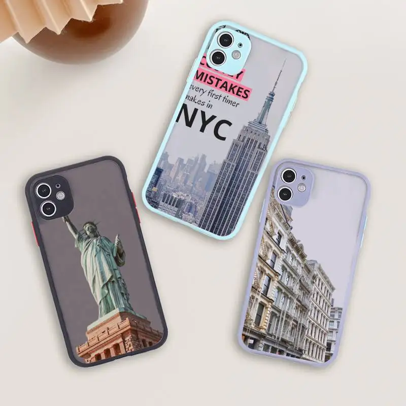 

new york Phone Case For iPhone 12 11 Mini Pro XR XS Max 7 8 Plus X Matte transparent blue Back Cover