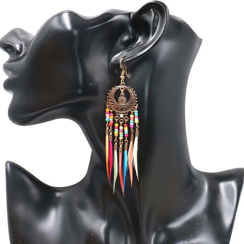 

Dream Catcher Tribal Aztec Hippy Earring Imitation Feather Tassel Earrings Fashion Bohemian Women Jewelry