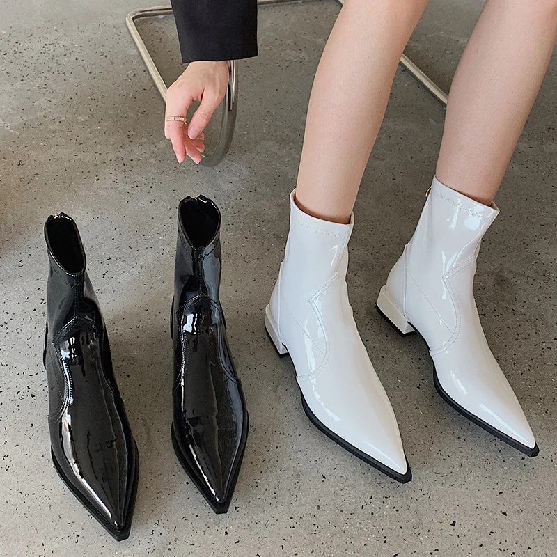 

Ботильоны женские с острым носком, модная обувь на квадратном каблуке, на молнии, в британском стиле, современные, весна-осень