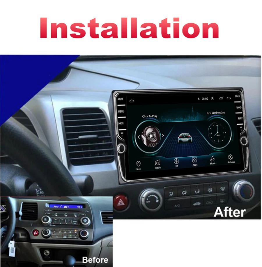 

For 2006-2011 Honda Civic Car Stereo Radio GPS 9''Android 9.1 Quad-core RAM 2GB ROM 32GB WIFI 3G 4G BT DAB Mirror Link OBD