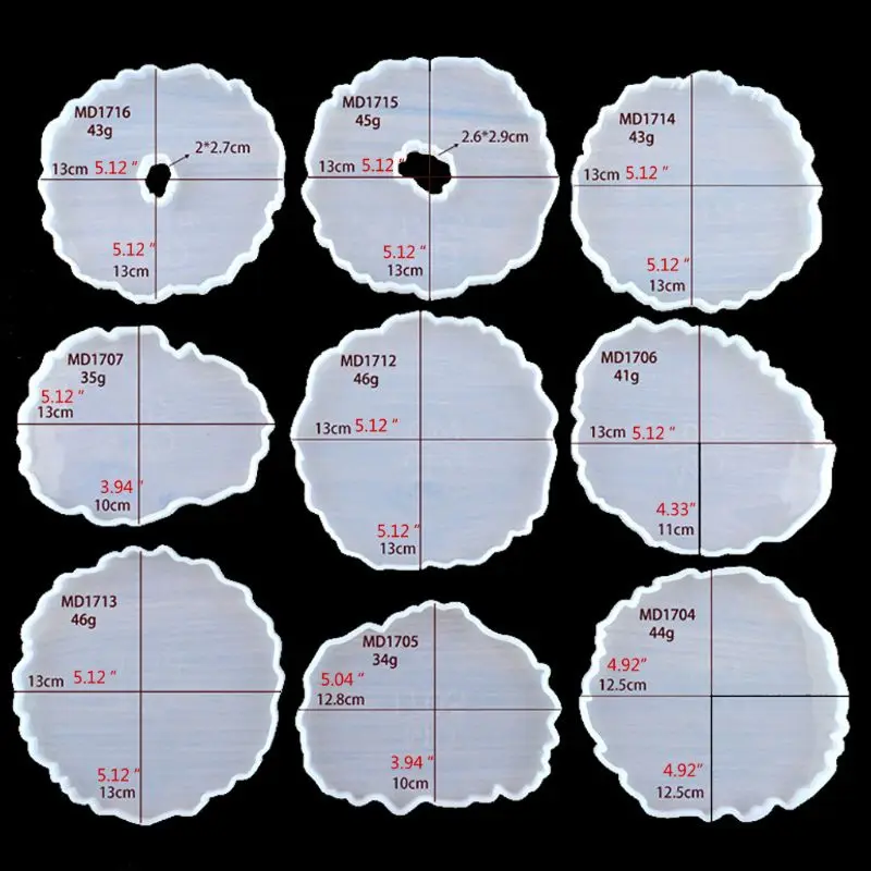 4Pcs Large Irregular Wave Round Coaster Mold Cup Mat Silicone Resin Molds Kit