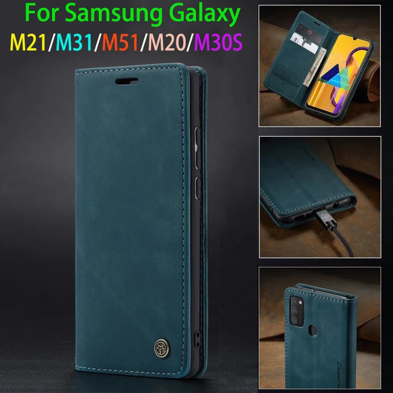 

Luxury Leather Case For Samsung Galaxy M51 M21 M30S Magnetic Flip Stand Wallet Plain Phone Cover For Samsung M31 M20 M 51 Coque
