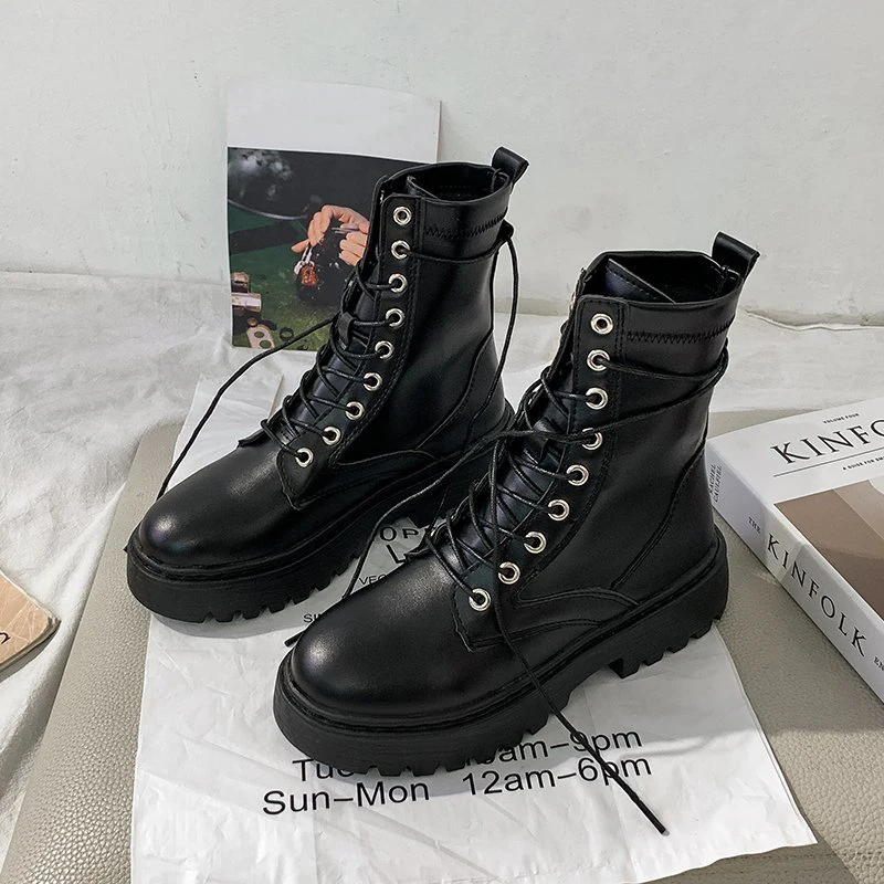 

Women's Boots Autumn Winter Shoes Female Lace Up Ankle Boots Punk Gothic Motorcycle Botas Platform Combat Booties White Black