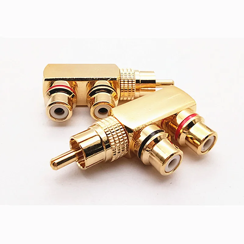 Позолоченный медный RCA штекер на 2 гнезда lotus аудио и видео AV адаптер тройник одна