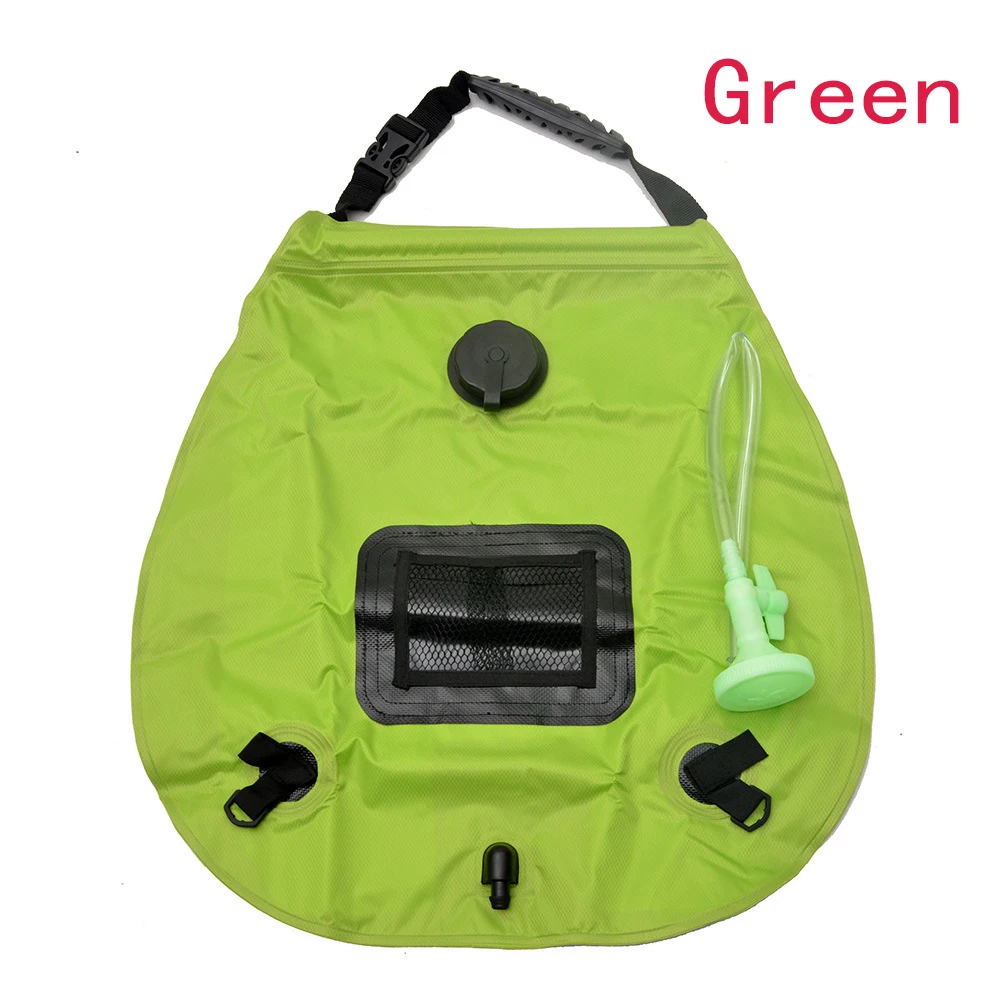 green Водяные сумки для походов на открытом воздухе, Походные солнечные сумки для душа, 20л нагревательные сумки для кемпинга, сумка для душа, шланг, переключаемая душевая головка - Цвет: green