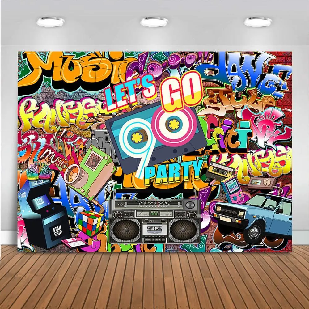 

Hip Hop 90 'S Themed Party Backdrop Graffiti Back To 90s Photography Background Rock Punk Music Retro Adult Birthday Banner