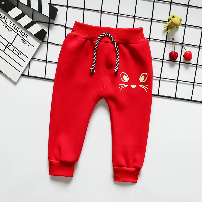 Детские штаны Осень-зима 2019 бархатные теплые хлопковые с мультяшным рисунком для