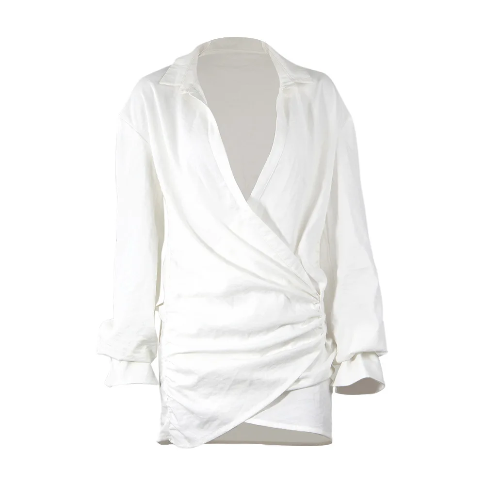 

XAKALAKA Blazer Dress Sexy 2020 White Deep V Neck Plunge Dress Long Sleeve Celebrity Club Party Dress Women Evening
