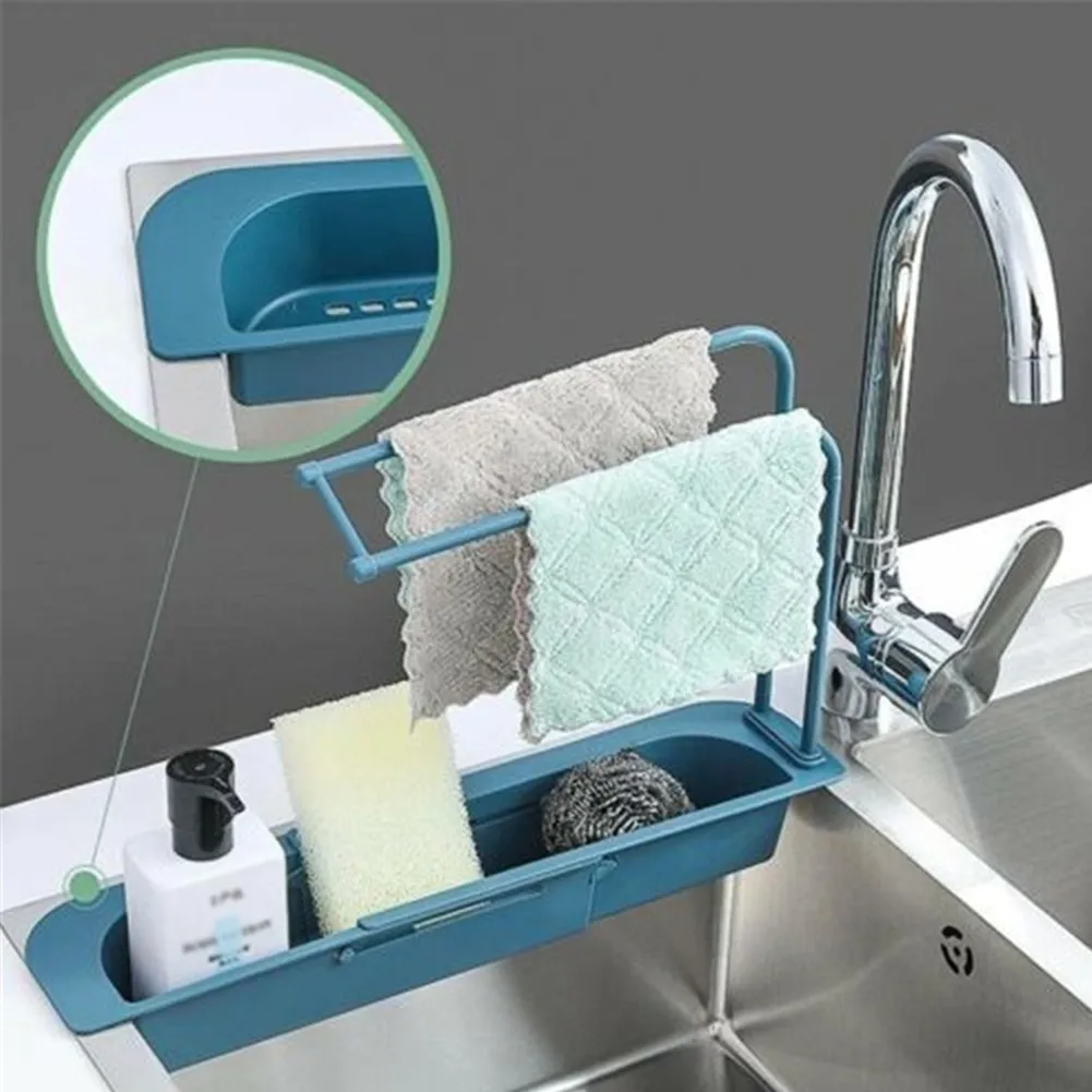 

Kitchen Telescopic Sink Rack Organizer Drainer Rack Soap Sponge Holder Sink Drain Rack Storage Basket Kitchen Gadget Accessories