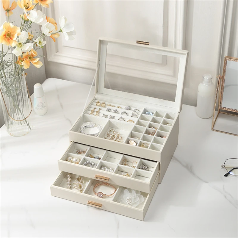 XINSOM New Big Jewelry Box Organizer Women Drawer Type Multilayer Necklace Earrings Rings Bracelets Jewelry Storage Box Casket