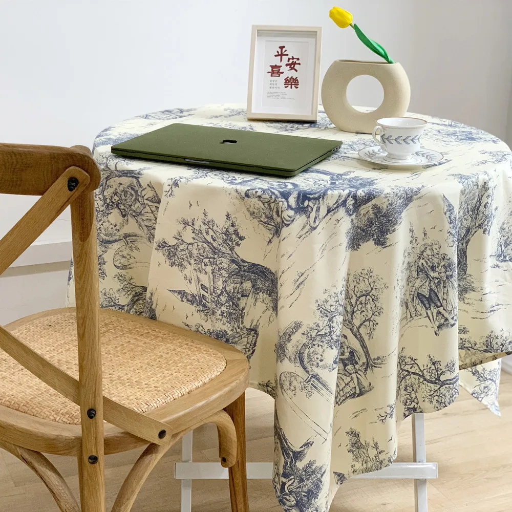

Rectangular Tablecloth Table Cloth Kitchen Table French Vintage Blue Ink Painting Pastoral Tablecloths Photo Prop Cloth Picnic