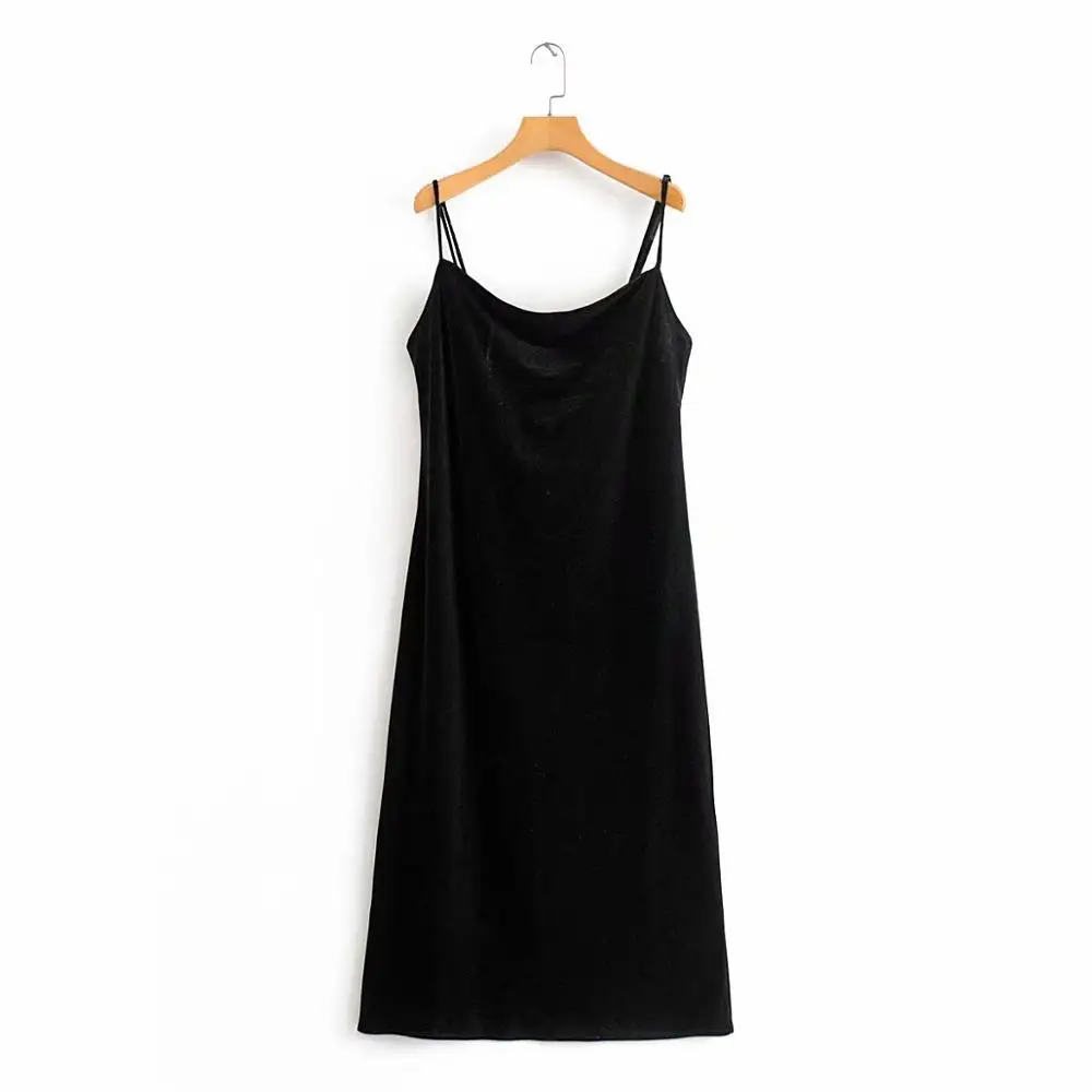 Новинка 2020 женское сексуальное черное бархатное платье на тонких бретельках