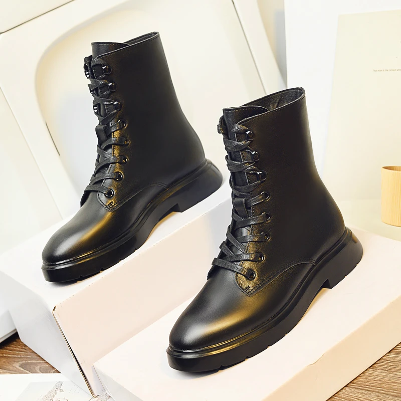 Женские повседневные мотоботы в стиле панк обувь из натуральной кожи сезон