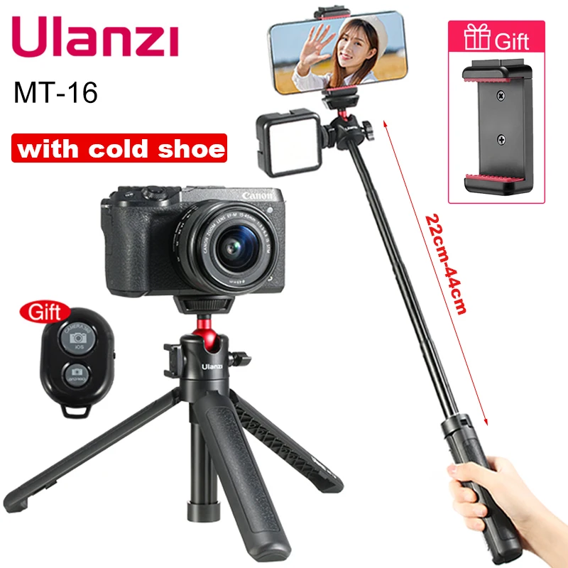 

Ulanzi MT-16 DSLR SLR Smartphone Vlog Tripod With Cold Shoe Phone Mount Holder for Microphone LED Light Mini Tripod