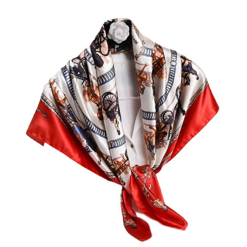 

2021 Print Silk Square Scarf for Women Neck Foulard Soft Lady Shawl Wrap Neckerchief Pashmina Bandana Spring Hijab 90Cm Scarves