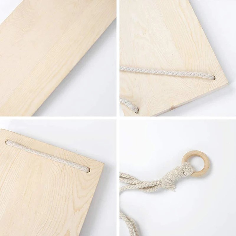 

2 Wooden Hanging Shelves, Wall Hanging Shelf Set, Cotton Rope Triple-cornered Shelves, Hanging Swing Shelves