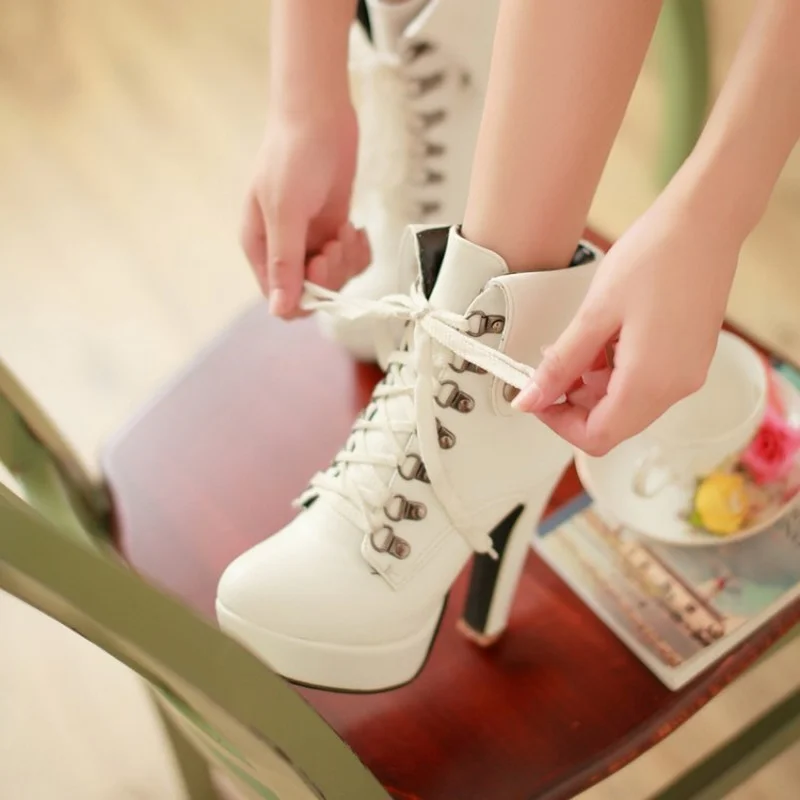 Ботинки женские XJRHXJR зимние ботинки на платформе высоком массивном каблуке со