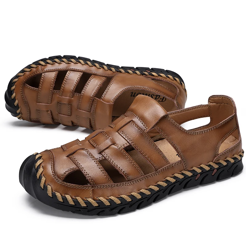 Classic Men Sandals Comfortable Men Casual Shoes Split Leather Big Size Soft Flip flop Men Breathable Slippers large size 38-48